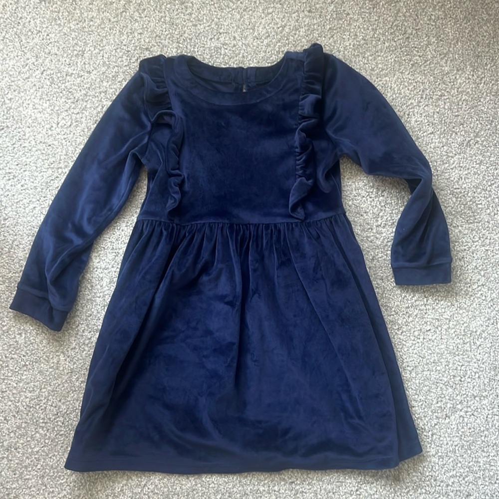 Baby gap girls size 5T Velour navy dress with ruffles